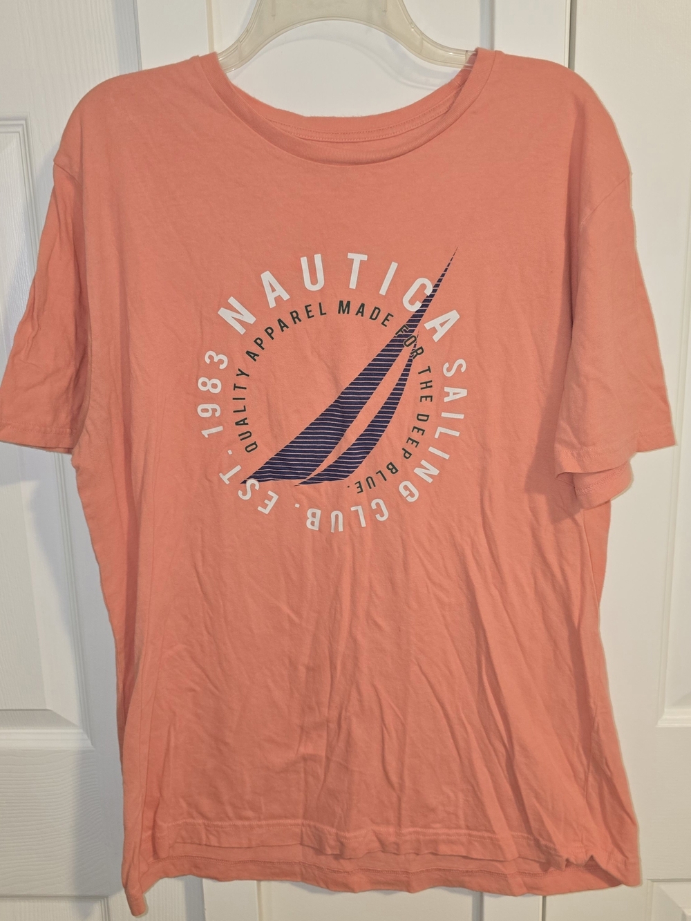 Nautica Coral Short Sleeve Logo Tee with Navy Sail Graphic